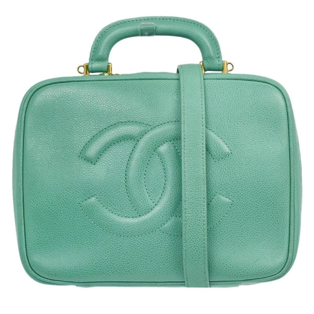 Chanel Vanity Bag Emerald Green Caviar Leather Two Way Handbag (1 of 18)