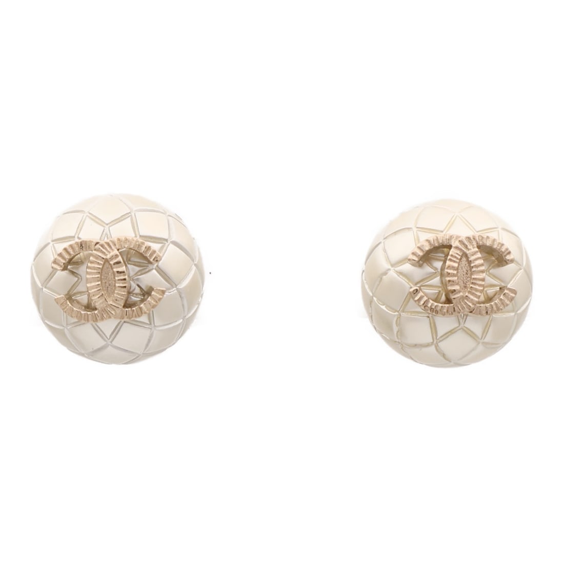 Gold Tone Pierced Earrings with CC Logo by CHANEL: Gold Tone Pierced Earrings with CC Logo by CHANEL These CHANEL CC pierced earrings feature a gold-tone metal design with the iconic CC logo. Crafted in France, they are presented in very good, un-used