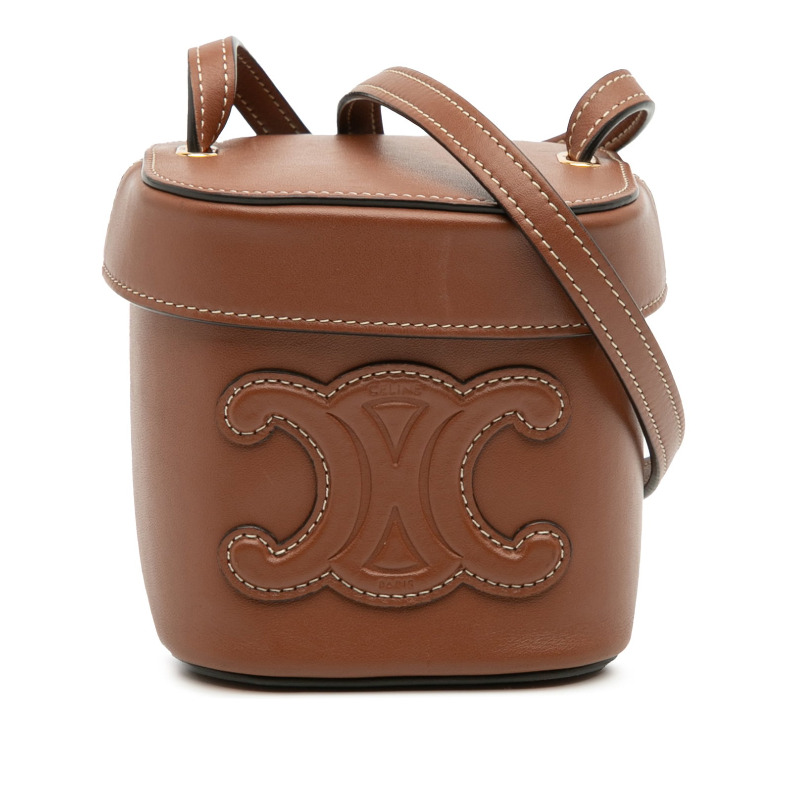 Celine Brown Small Calfskin Cuir Triomphe Box Bag: Celine Brown Small Calfskin Cuir Triomphe Box Bag This Celine Small Calfskin Cuir Triomphe Box Bag is a stylish crossbody crafted from premium leather. It features an adjustable flat leather shoulder 