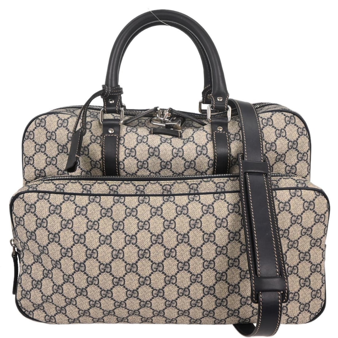 Gucci Black GG Supreme 2way Business Bag 246478 213048 Italy: Gucci Black GG Supreme 2way Business Bag 246478 213048 Italy This elegant Gucci Black GG Supreme 2-way Business Bag is perfect for the modern professional. Crafted from durable canvas leather, this vi