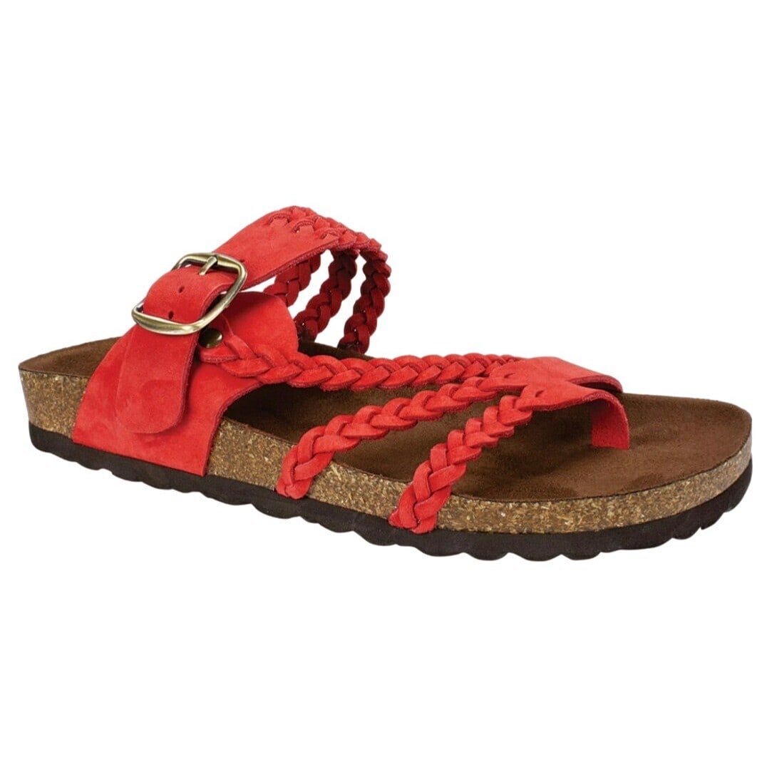White Mountain Hayleigh Red Nubuck Slide Sandal Women's 6 with Arch Support: White Mountain Hayleigh Red Nubuck Slide Sandal Women's 6 with Arch Support Step into comfort and style with the Hayleigh Toe Loop Sandal from White Mountain. This stylish sandal features a solid red 