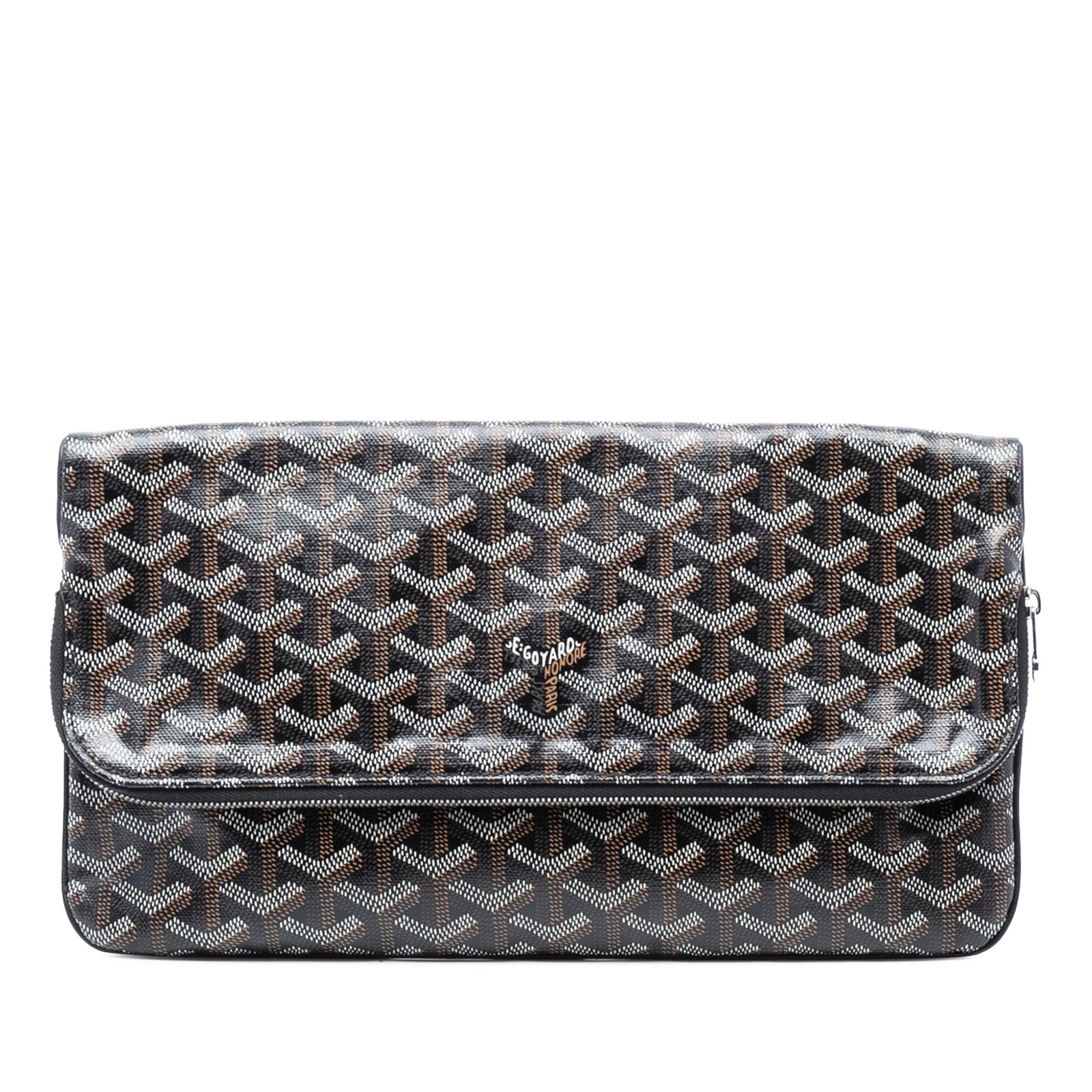 Goyard Goyardine Sainte Marie MM Black Canvas Flap Clutch Bag: Goyard Goyardine Sainte Marie MM Black Canvas Flap Clutch Bag This Goyardine Sainte Marie MM clutch bag features a coated canvas body in black, a flap with zip closure, and an exterior back slip pocke
