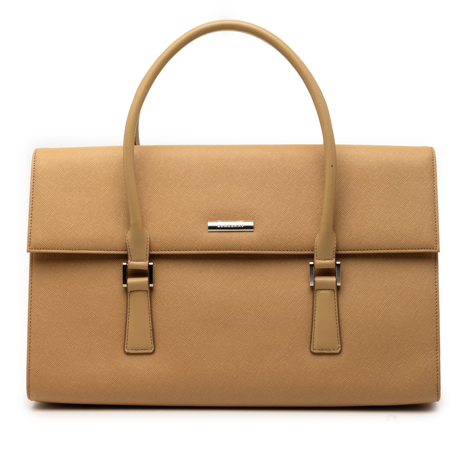 Burberry Brown Leather Satchel with Rolled Handles and Flap Closure (1 of 6)