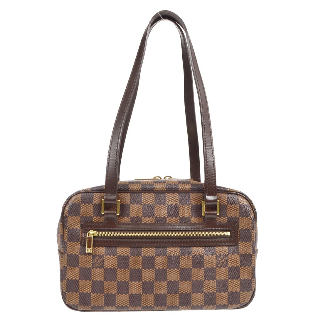 Damier Canvas Cite MM Satchel by Louis Vuitton Medium Top Handle Bag: Damier Canvas Cite MM Satchel by Louis Vuitton Medium Top Handle Bag This Louis Vuitton Damier Cite MM handbag features a Damier canvas leather exterior in Ebene, complemented by a zip closure and dou