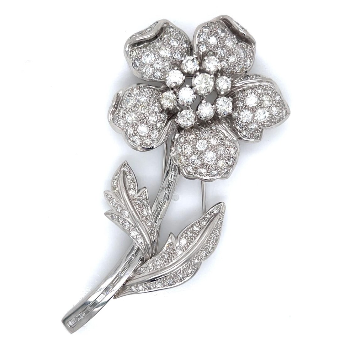 Diamond Flower Brooch in 18K White Gold 12.60 Carats 3.5 Inch (1 of 3)