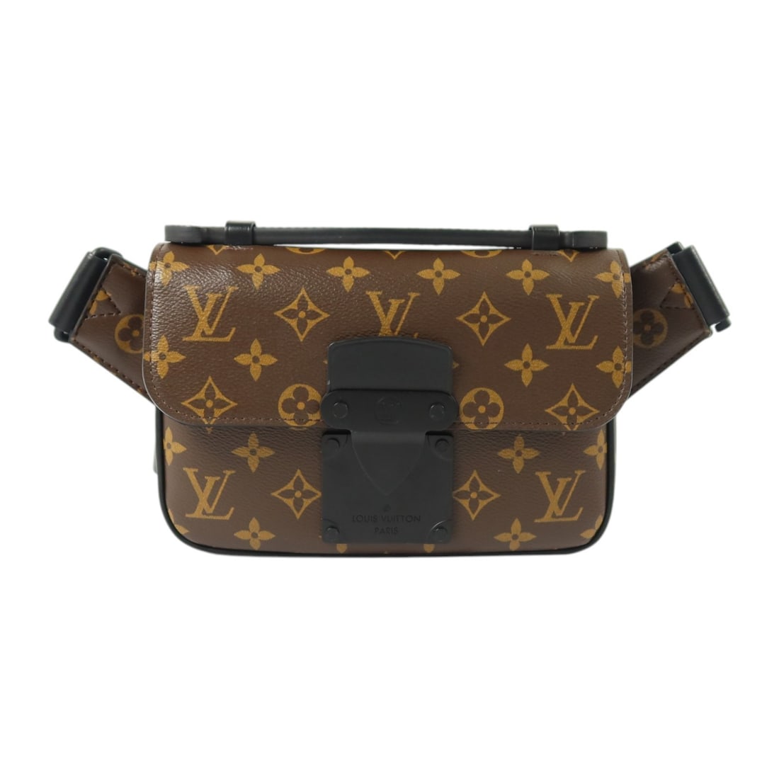 Louis Vuitton S Lock Messenger Monogram Brown Black Shoulder Bag M45806: Louis Vuitton S Lock Messenger Monogram Brown Black Shoulder Bag M45806 This Louis Vuitton S Lock Messenger Bag features the iconic Monogram pattern in brown and black on durable PVC coated canvas. De
