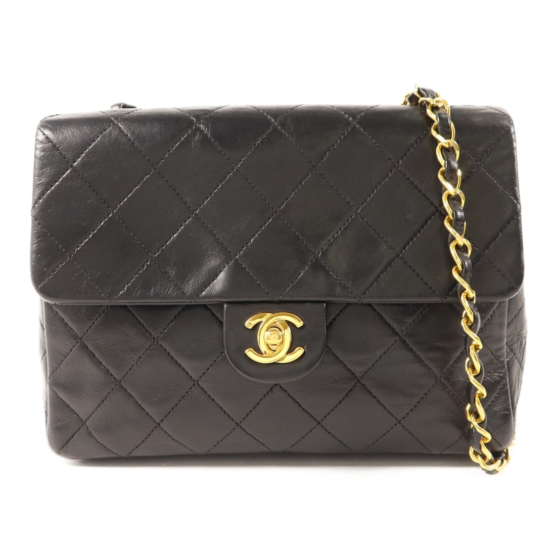 Chanel Classic Black Calfskin Flap Shoulder Bag with Gold Tone Chain (1 of 18)