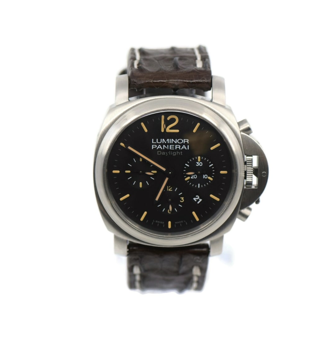 Panerai Luminor Daylight Chronograph PAM356 Stainless Steel 44mm Watch: Panerai Luminor Daylight Chronograph PAM356 Stainless Steel 44mm Watch Introducing the Panerai Luminor Daylight Chronograph, a striking wristwatch that combines elegance with functionality. Crafted wi