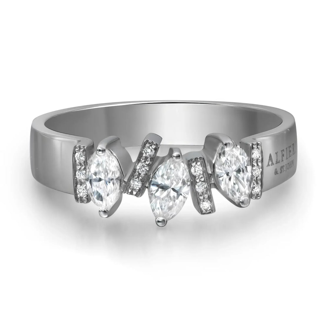 Alfieri St. John 18K White Gold Diamond Band Ring 0.50Ctw Adjustable: Alfieri St. John 18K White Gold Diamond Band Ring 0.50Ctw Adjustable Enhance your jewelry collection with this stunning Alfieri St. John diamond band ring, crafted from luxurious 18K white gold. This 