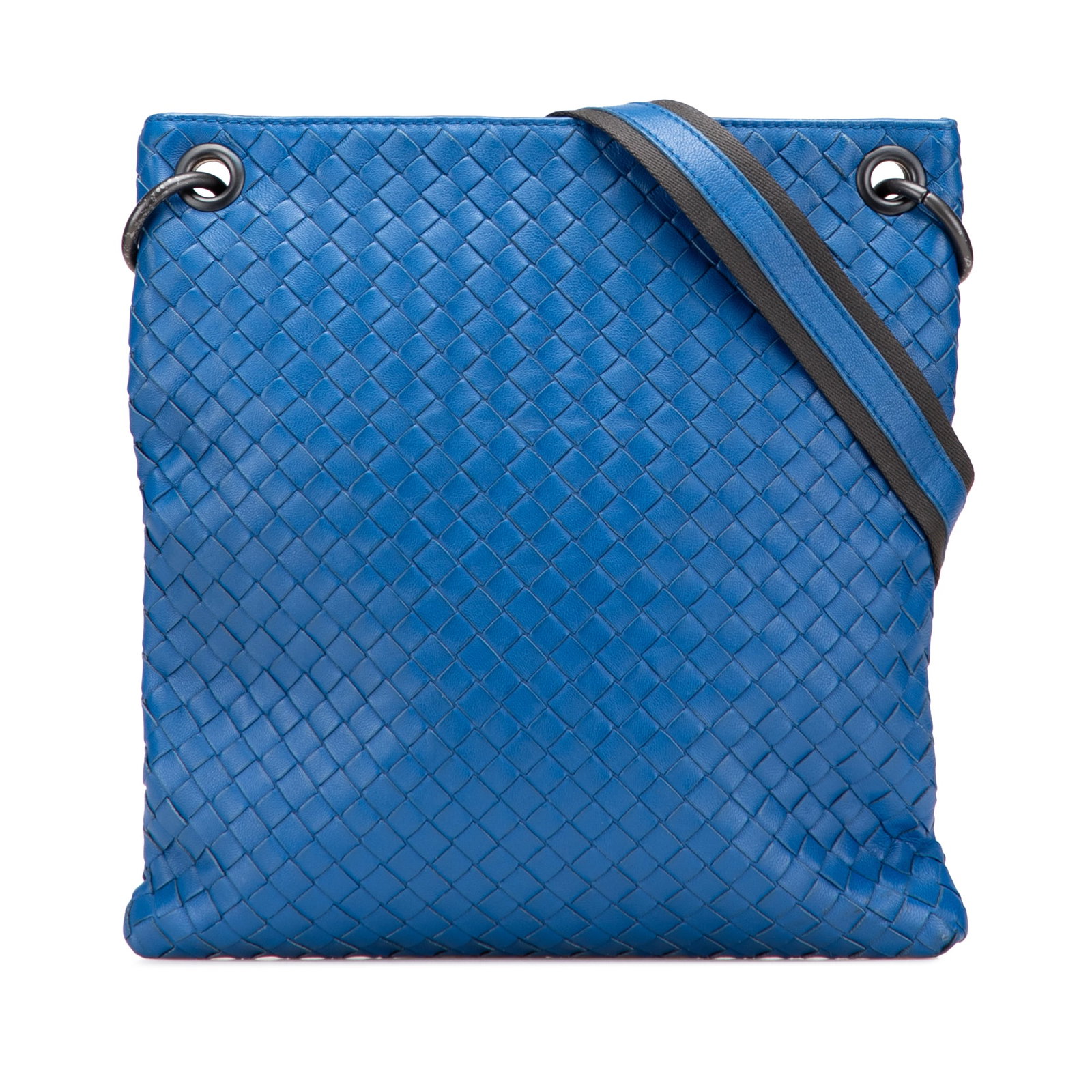 Bottega Veneta Blue Leather Intrecciato Crossbody Bag: Bottega Veneta Blue Leather Intrecciato Crossbody Bag The Bottega Veneta Leather Intrecciato Crossbody bag showcases exquisite craftsmanship with its signature woven leather design. This elegant cross