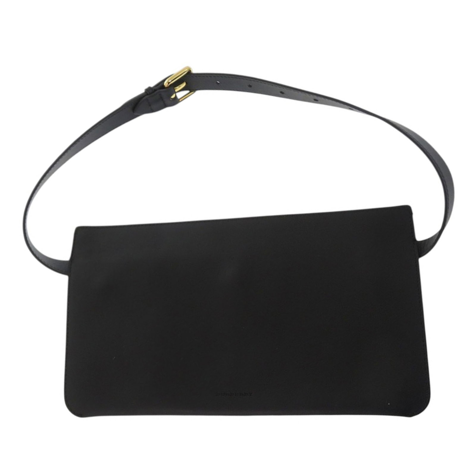 Burberry Black Leather Adjustable Waist Slim Belt Bag: Burberry Black Leather Adjustable Waist Slim Belt Bag This Burberry Slim Belt Bag features a sleek leather body with an adjustable waist strap and a front flap closure. The bag is designed for practic