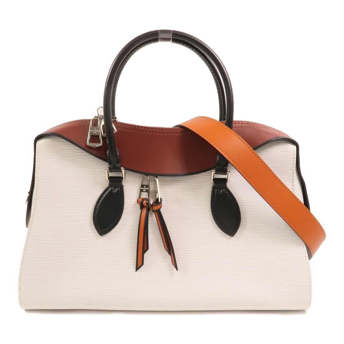 Tuileries White and Red Calfskin Two Way Shoulder Bag by Louis Vuitton: Tuileries White and Red Calfskin Two Way Shoulder Bag by Louis Vuitton This Louis Vuitton Tuileries 2-way shoulder bag features a sleek design crafted from white calfskin leather with red accents. The