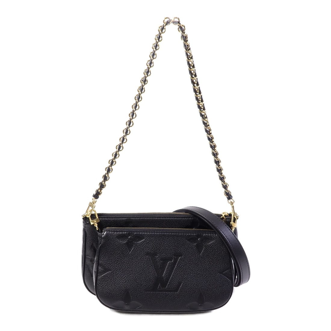 Louis Vuitton Monogram Empreinte Black Calfskin Multi Pochette Accessoires M80399: Louis Vuitton Monogram Empreinte Black Calfskin Multi Pochette Accessoires M80399 This Louis Vuitton Multi Pochette Accessoires features a 2-way shoulder bag design crafted from black calfskin (cowhid