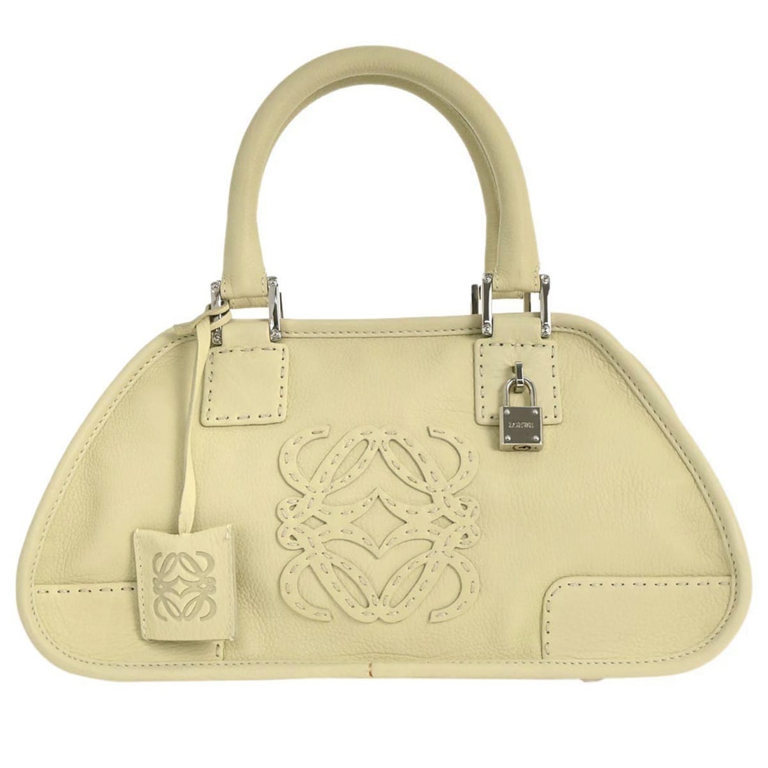Loewe Off-white Leather Top Handle Handbag 260602: Loewe Off-white Leather Top Handle Handbag 260602 This Loewe handbag is a stylish and versatile accessory, crafted from high-quality off-white leather. With a medium size, it features a secure zip clo