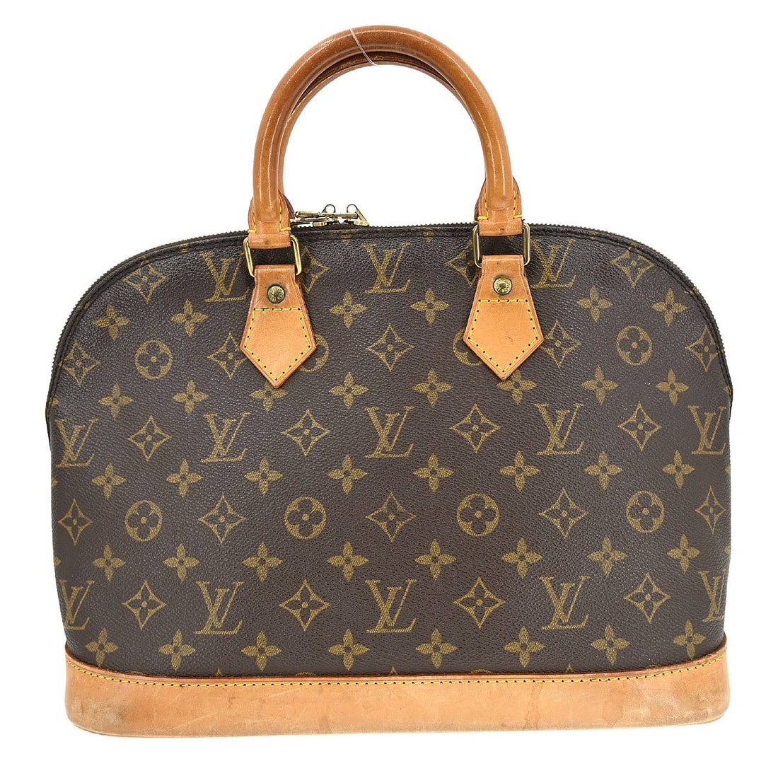Louis Vuitton Alma Monogram Canvas Medium Handbag M51130 Brown: Louis Vuitton Alma Monogram Canvas Medium Handbag M51130 Brown This Louis Vuitton Alma handbag features the iconic Monogram canvas exterior with beige double handles and a zip closure. Designed for ca