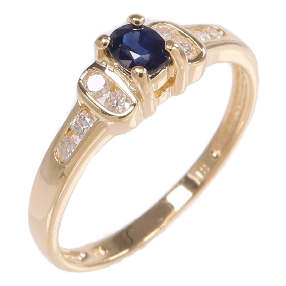 Sapphire and Diamond Ring in 14K Yellow Gold Size 6.25: Sapphire and Diamond Ring in 14K Yellow Gold Size 6.25 This women's ring features a vibrant blue sapphire as the main stone, accented with diamonds and set in 14K yellow gold. Designed for a US size 6