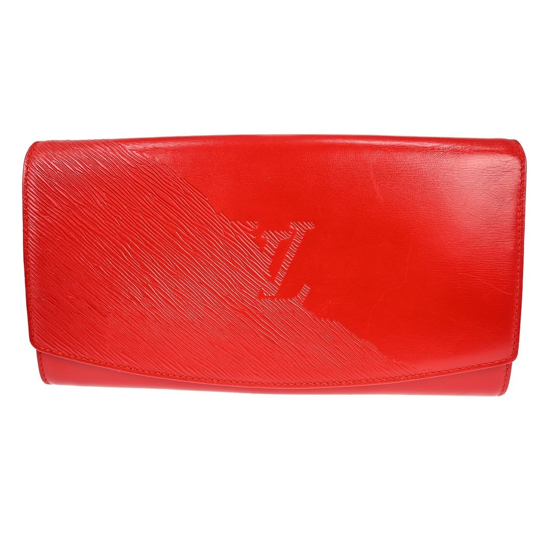Louis Vuitton Opera Athens Red Leather Clutch with Top Handle M63967: Louis Vuitton Opera Athens Red Leather Clutch with Top Handle M63967 This Louis Vuitton Opera Aegean clutch handbag features a red leather exterior with a push lock closure and top handle design. The 