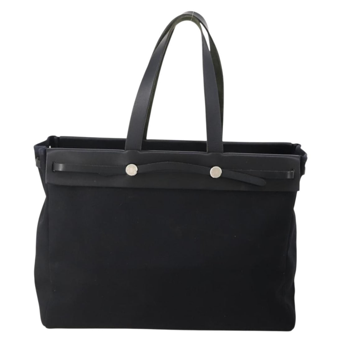 Herbag Cabas Black Canvas and Leather Tote by Hermes: Herbag Cabas Black Canvas and Leather Tote by Hermes This Hermes Herbag Cabas handbag features a black canvas construction with leather trim. Designed for women, it offers a spacious interior and is c