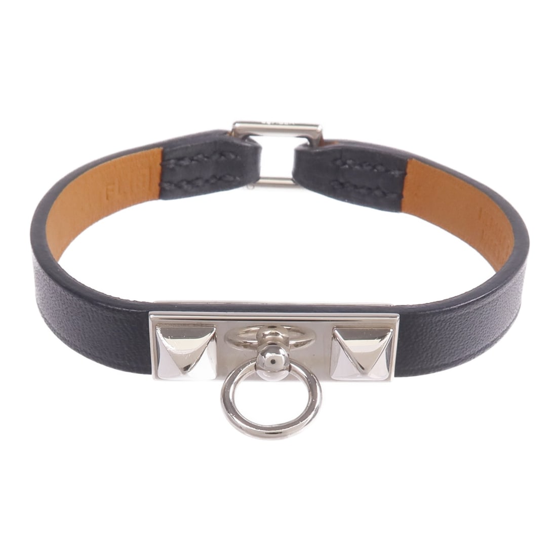 Hermes Rivale Mini Black Swift Leather Bracelet Palladium Hardware (1 of 12)