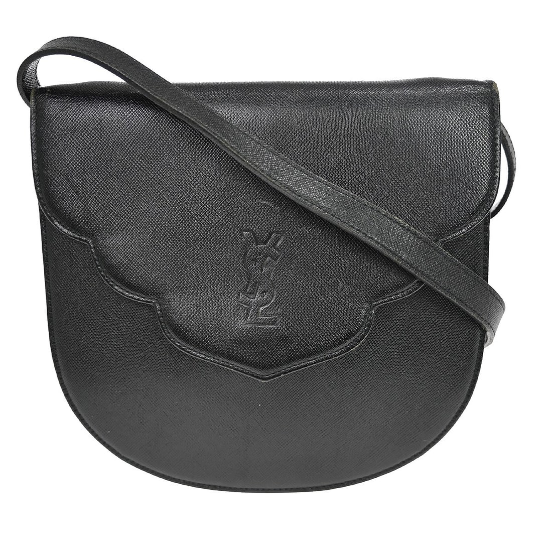 Saint Laurent Medium Black Leather Shoulder Purse with Logo Accent: Saint Laurent Medium Black Leather Shoulder Purse with Logo Accent This Yves Saint Laurent shoulder bag features a medium-sized silhouette crafted from black leather, accented with the brand's signatu