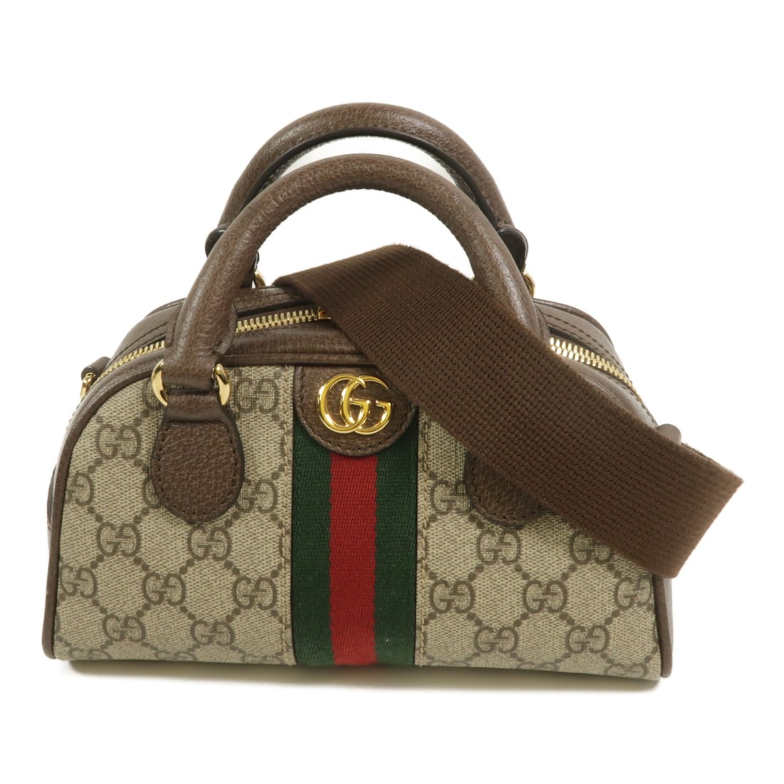 Gucci Boston 2 Way Shoulder Bag GG Coated Canvas Brown: Gucci Boston 2 Way Shoulder Bag GG Coated Canvas Brown This GUCCI GG 2-way shoulder bag features a classic Boston bag silhouette crafted from durable PVC coated canvas in brown. Designed for versatili