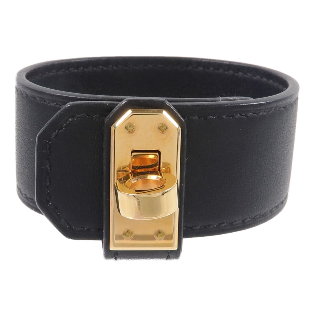 Hermes Kelly Twist black Swift leather bracelet: Hermes Kelly Twist black Swift leather bracelet This Hermes Kelly Twist bracelet features black Swift calfskin leather and gold-tone hardware. Designed for women, it showcases the iconic Kelly twist c