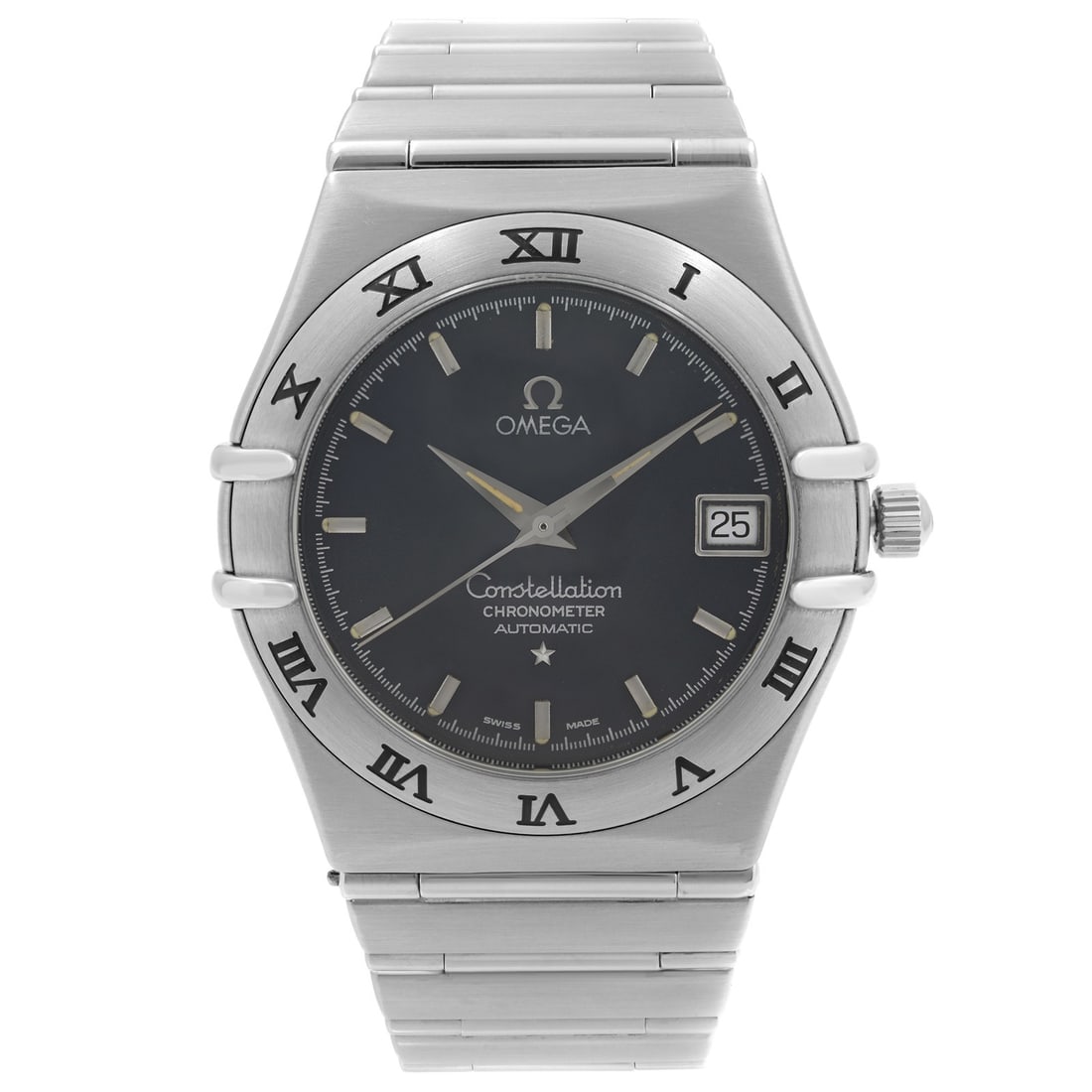 Omega Constellation 35mm Automatic Gray Dial Men's Watch 3681201: Omega Constellation 35mm Automatic Gray Dial Men's Watch 3681201 This Omega Constellation wristwatch combines elegance and functionality, featuring a 35 mm brushed stainless steel case and bracelet. T
