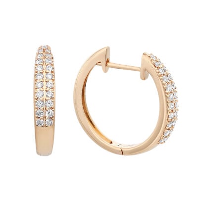 Rachel Koen 18K Yellow Gold Diamond Huggie Hoop Earrings 0.41 Carat: Rachel Koen 18K Yellow Gold Diamond Huggie Hoop Earrings 0.41 Carat These elegant huggie hoop earrings are crafted from 18K yellow gold and feature prong-set round cut diamonds totaling 0.41 carats. T