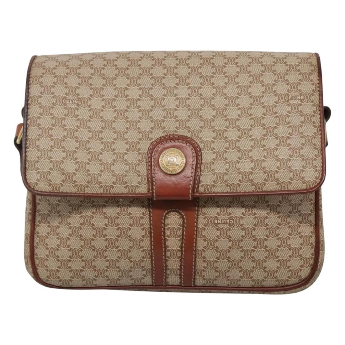 Celine Macadam Beige Canvas and Leather Vintage Shoulder Bag: Celine Macadam Beige Canvas and Leather Vintage Shoulder Bag This Celine Vintage Macadam Shoulder Bag features a beige canvas exterior with leather trim and is designed for women. Made in Italy, the b