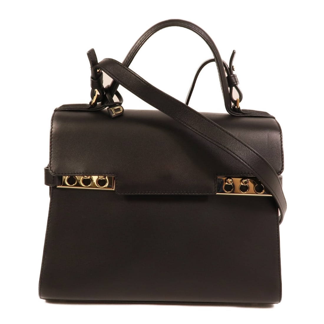 Delvaux Tempete MM Black Calfskin 2way Shoulder Bag GHW: Delvaux Tempete MM Black Calfskin 2way Shoulder Bag GHW This Delvaux Tempete MM 2-way shoulder bag is crafted from luxurious black calfskin leather and features gold-tone hardware. Designed for versat