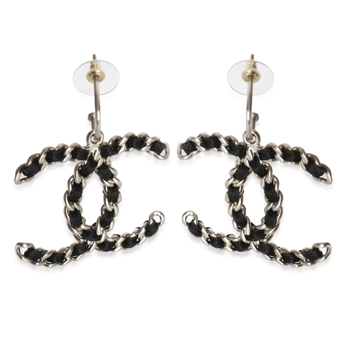 2011 Palladium Plated Leather Earrings from Chanel CC Collection: 2011 Palladium Plated Leather Earrings from Chanel CC Collection These Chanel 2011 Leather CC earrings feature a distinctive design crafted from palladium-plated metal with leather accents. Designed f