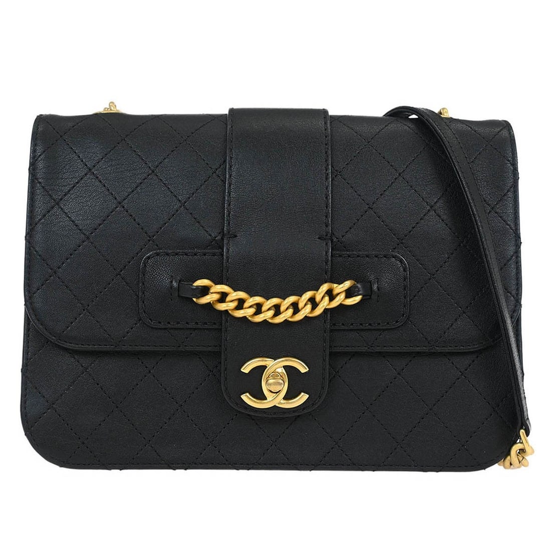 Chanel Black Calfskin Leather Shoulder Bag with Turn Lock (1 of 10)