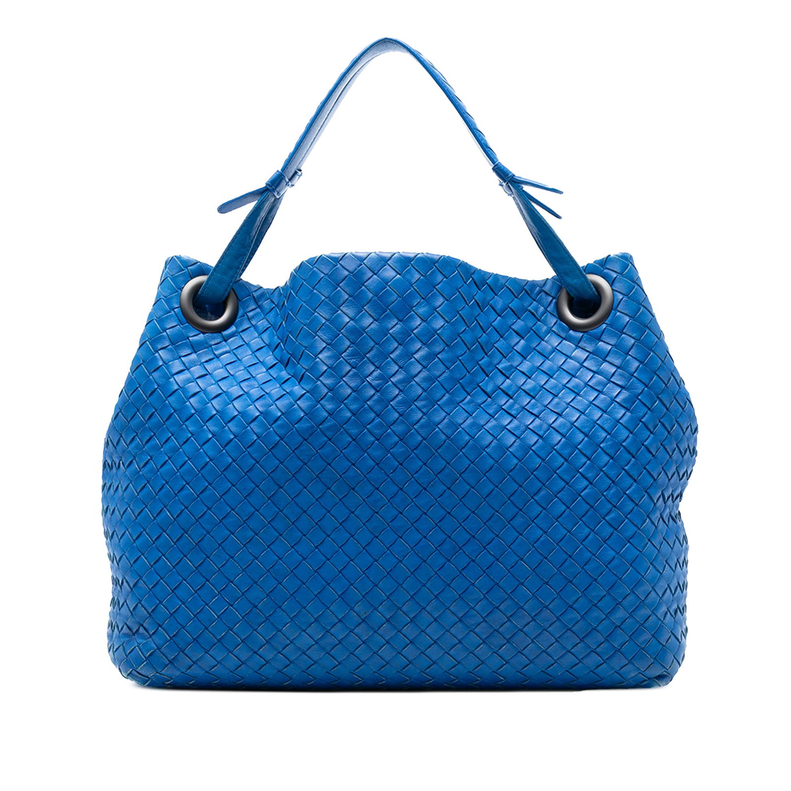 Bottega Veneta Medium Intrecciato Garda Tote Blue Leather: Bottega Veneta Medium Intrecciato Garda Tote Blue Leather Introducing the Bottega Veneta Medium Nappa Intrecciato Garda Tote, a sophisticated accessory crafted from luxurious woven nappa leather. This