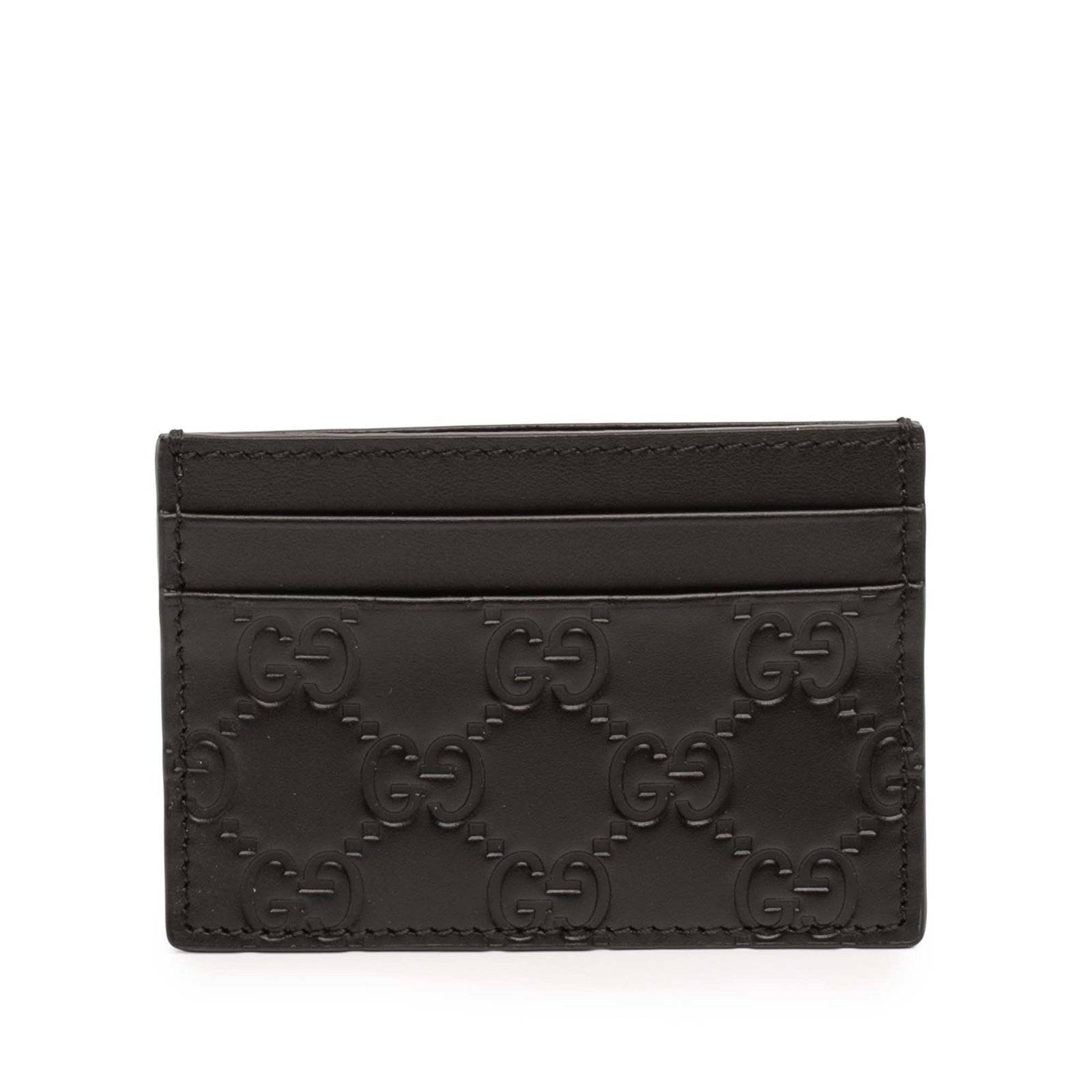 Gucci Guccissima Black Embossed Leather Card Case with Slip Pockets: Gucci Guccissima Black Embossed Leather Card Case with Slip Pockets This Guccissima card holder features an embossed leather exterior with slip pockets, offering a stylish and functional way to organi