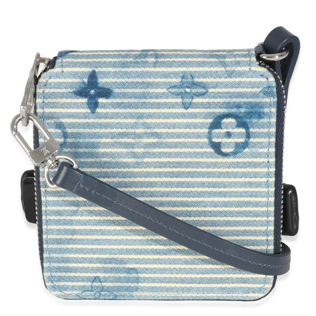 Blue Denim Watercolor Monogram Wallet On Strap by Louis Vuitton: Blue Denim Watercolor Monogram Wallet On Strap by Louis Vuitton This Louis Vuitton Wallet On Strap features a blue hickory stripes denim exterior with a monogram watercolor design. The wallet includes