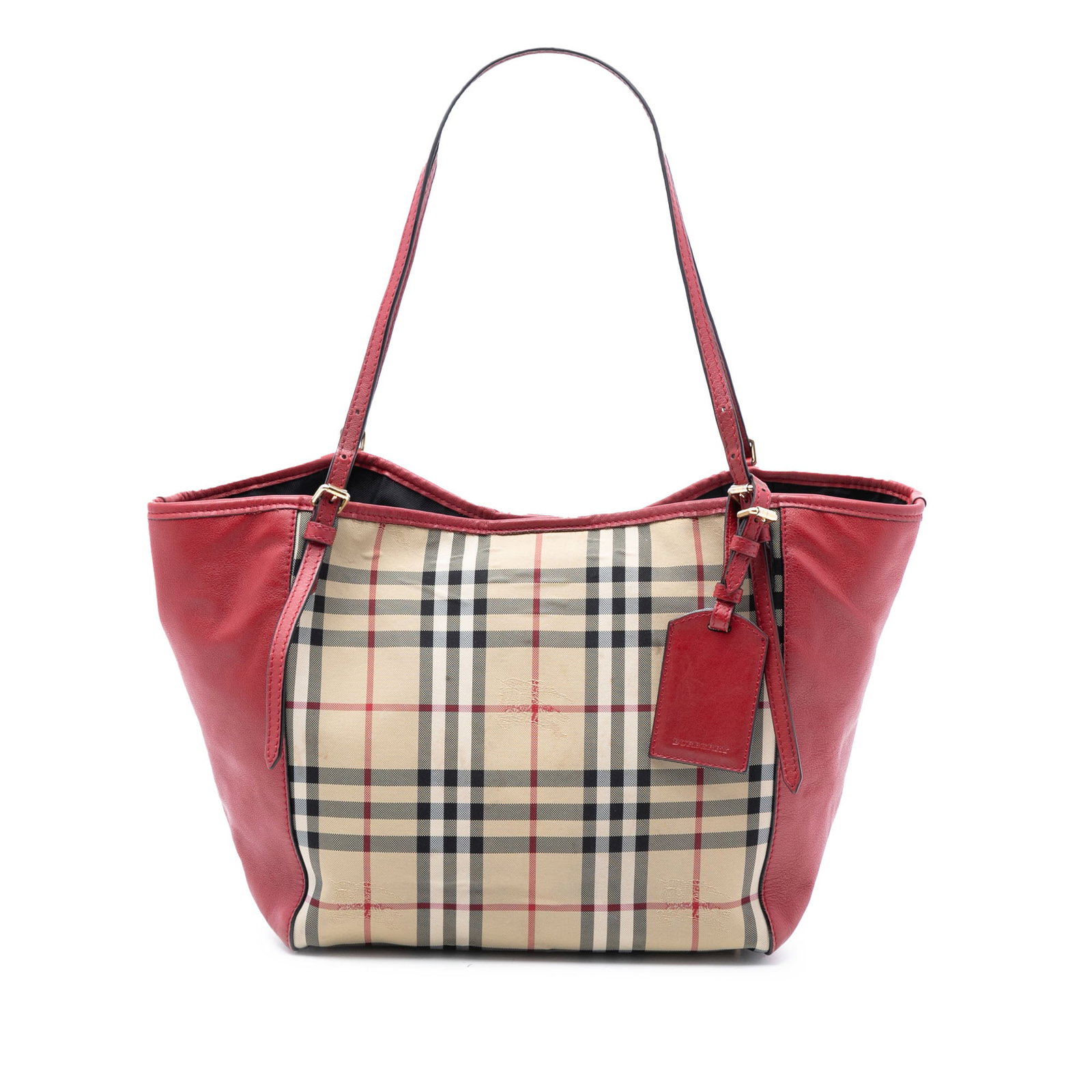 Burberry Canterbury Tote Small Haymarket Check Canvas with Leather Trim: Burberry Canterbury Tote Small Haymarket Check Canvas with Leather Trim This Burberry Small Haymarket Check Canvas and Leather Canterbury Tote features the signature haymarket check canvas with leathe