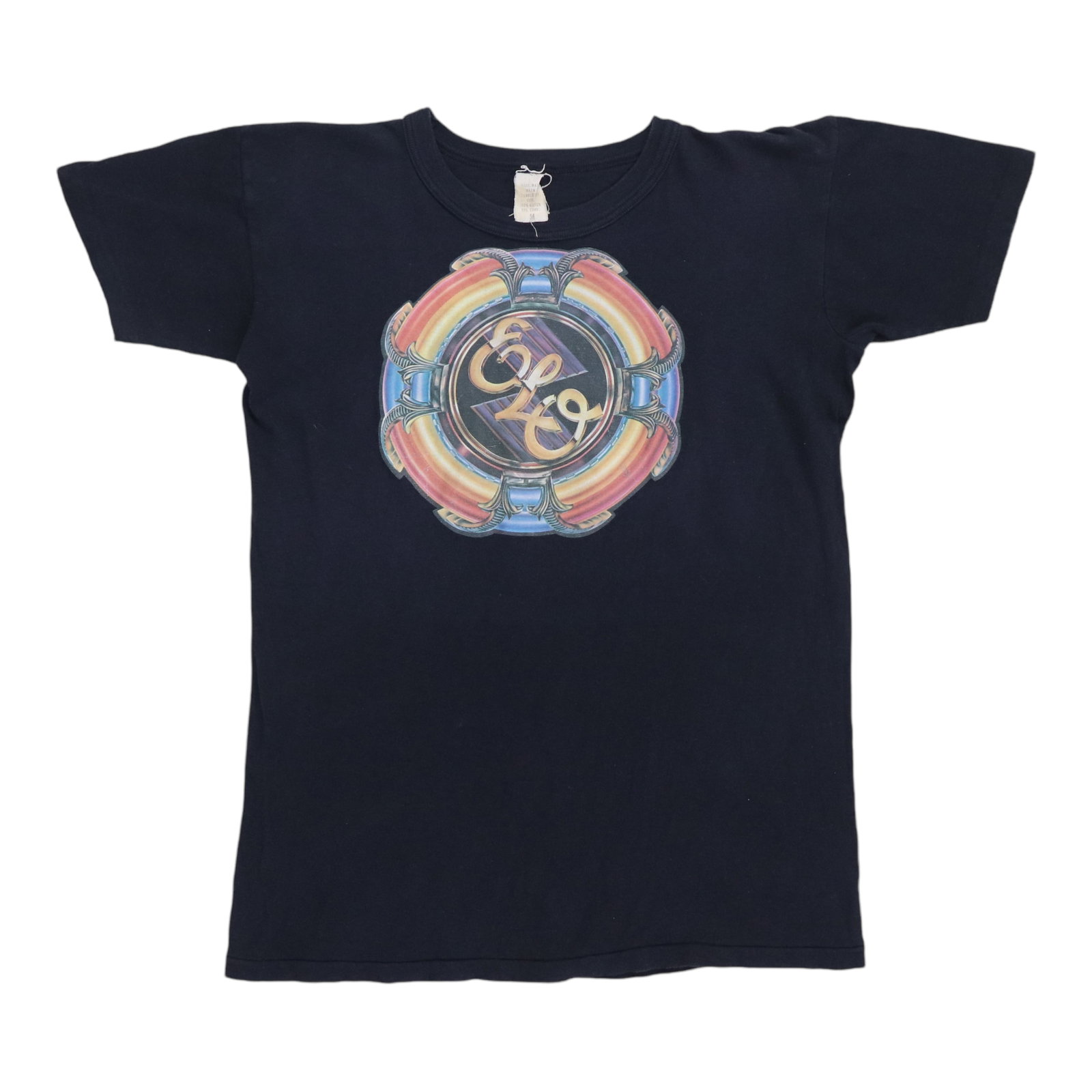 Vintage 1976 ELO New World Record Promotional Black Cotton Shirt Medium: Vintage 1976 ELO New World Record Promotional Black Cotton Shirt Medium This is an original 1976 Electric Light Orchestra "New World Record" promotional shirt, not a modern reproduction. The shirt fea