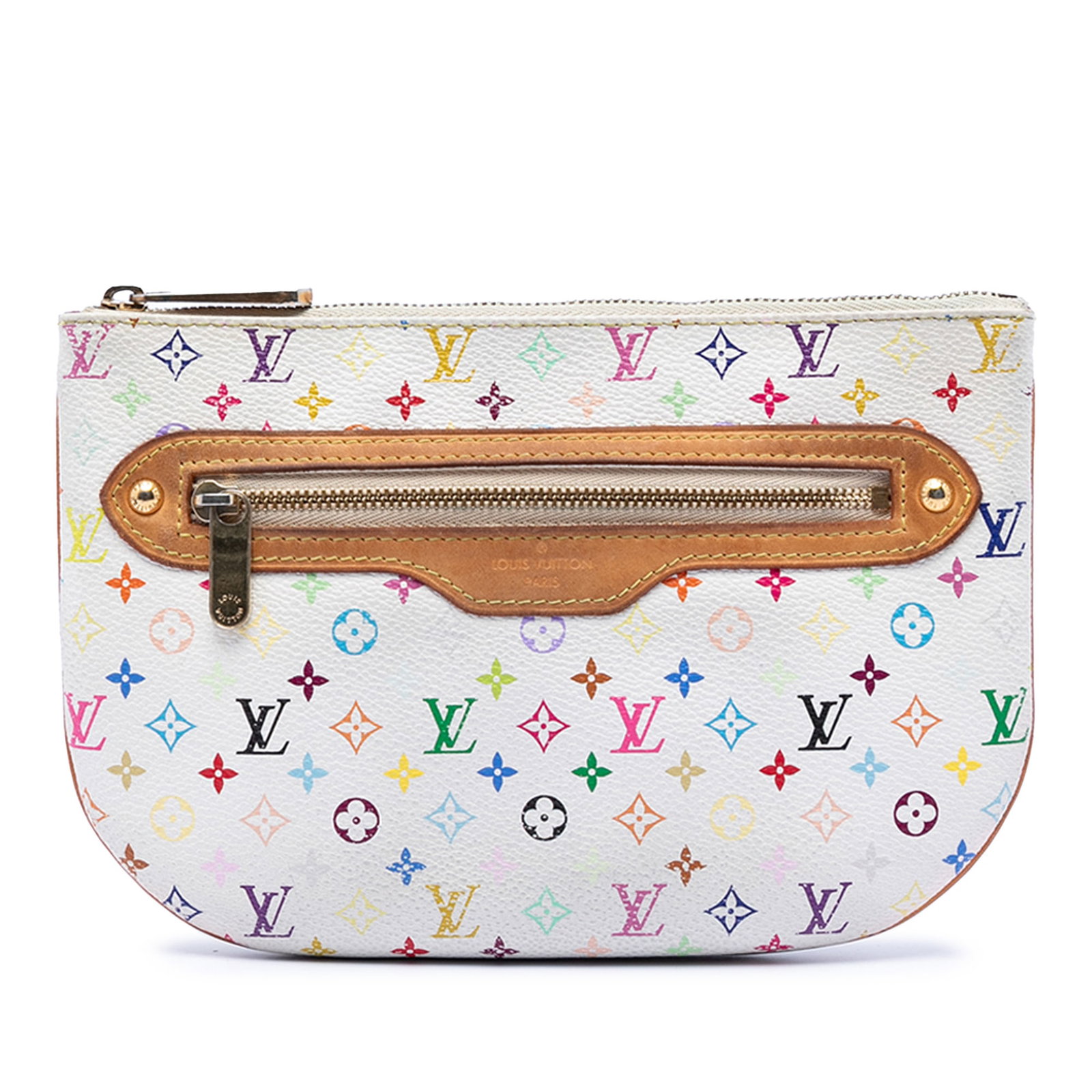 Louis Vuitton Multicolore Canvas Pochette Plate GM White with Vachetta Trim: Louis Vuitton Multicolore Canvas Pochette Plate GM White with Vachetta Trim This Louis Vuitton Monogram Multicolore Pochette Plate GM features a monogram multicolore canvas body with vachetta leather 