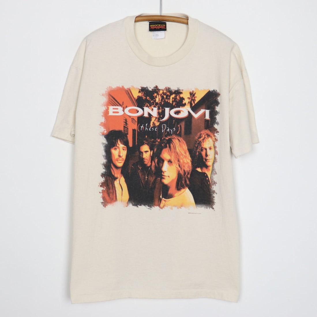 Vintage 1995 Bon Jovi Concert Shirt Tan Cotton XL: Vintage 1995 Bon Jovi Concert Shirt Tan Cotton XL This is an original vintage 1995 Bon Jovi Tour shirt featuring both front and back graphics. The shirt is made from 100% cotton and comes in a tan col