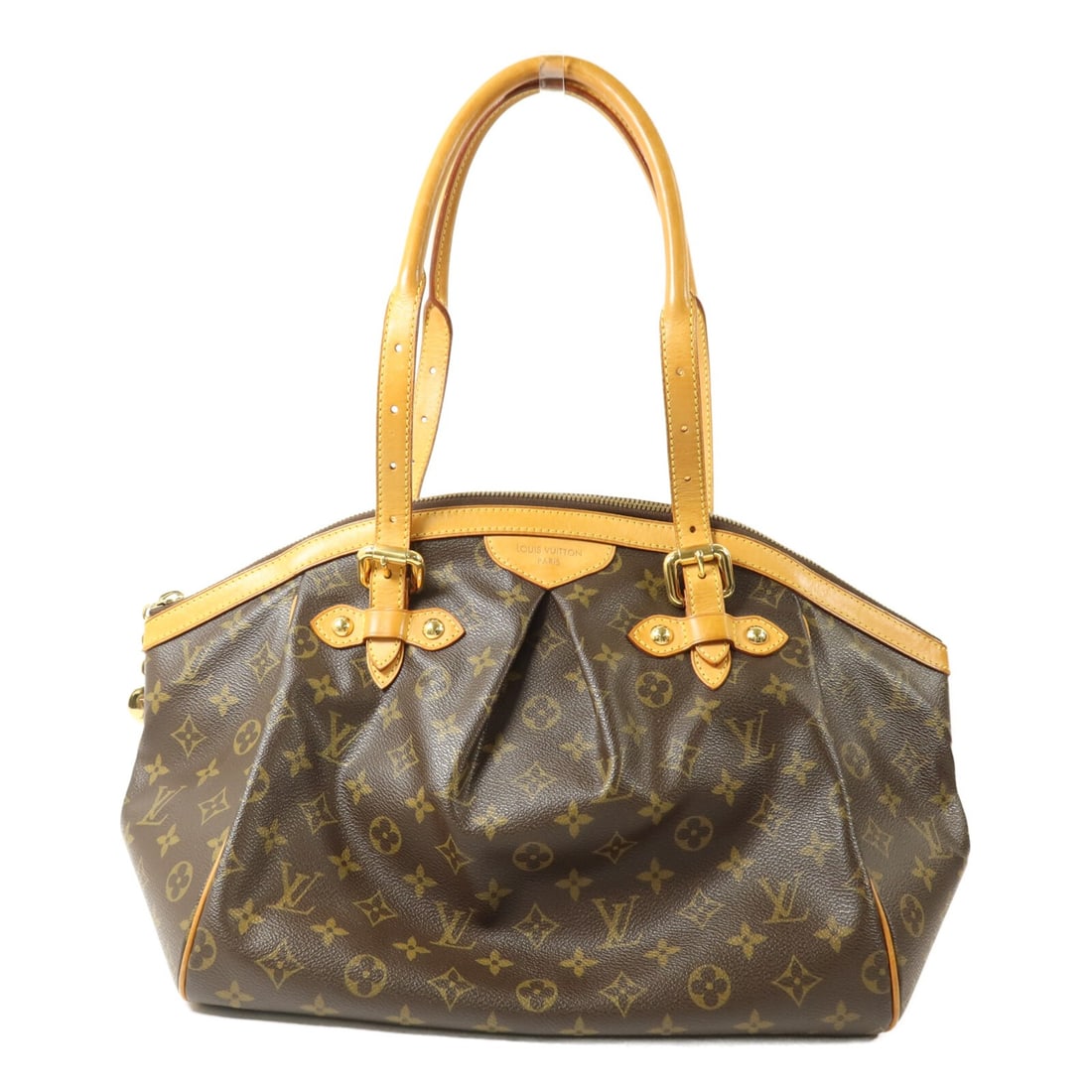 Louis Vuitton Tivoli GM Monogram Brown Shoulder Bag GHW: Louis Vuitton Tivoli GM Monogram Brown Shoulder Bag GHW This Louis Vuitton Tivoli GM shoulder bag features the iconic monogram pattern on brown PVC coated canvas, complemented by gold-tone hardware. D