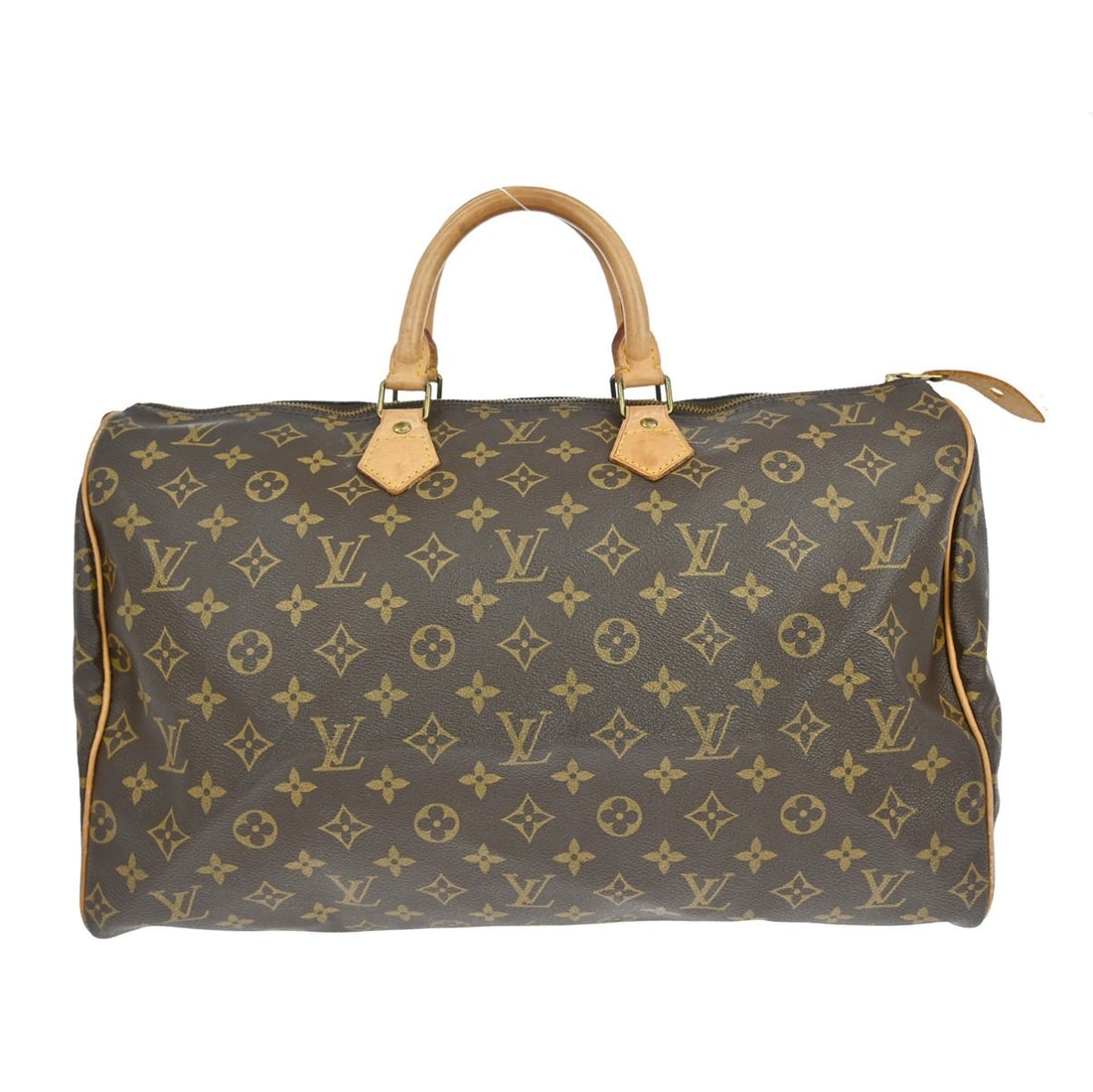 Louis Vuitton Speedy 40 Monogram Canvas Large Duffle Handbag Brown: Louis Vuitton Speedy 40 Monogram Canvas Large Duffle Handbag Brown This is a Louis Vuitton Speedy 40 duffle handbag crafted from monogram canvas leather in brown. The bag features double handles, a zi