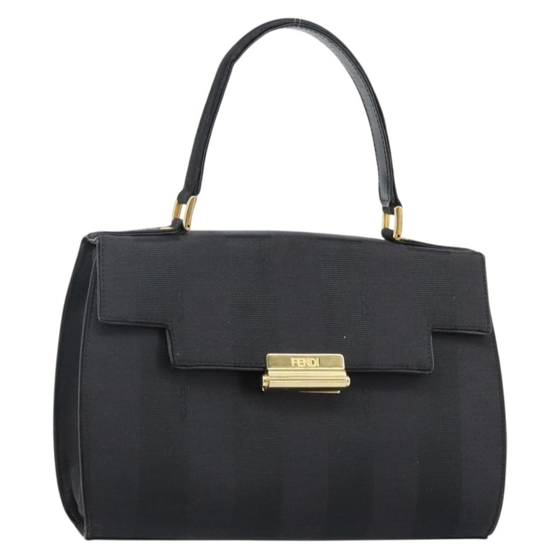 FENDI Black Gold Pequin Canvas Hand Bag Made in Italy BA6083: FENDI Black Gold Pequin Canvas Hand Bag Made in Italy BA6083 This stylish Fendi Pecan Canvas Hand Bag is a sophisticated accessory crafted in Italy. Featuring a chic black and gold color scheme, it is