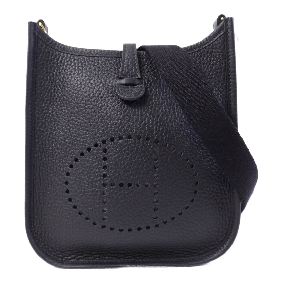 Hermes Evelyne TPM Black Calfskin Shoulder Bag with Gold Hardware: Hermes Evelyne TPM Black Calfskin Shoulder Bag with Gold Hardware This Hermes Evelyne TPM shoulder bag is crafted from Taurillon Clemence calfskin in black. Featuring a sleek silhouette, it is designe