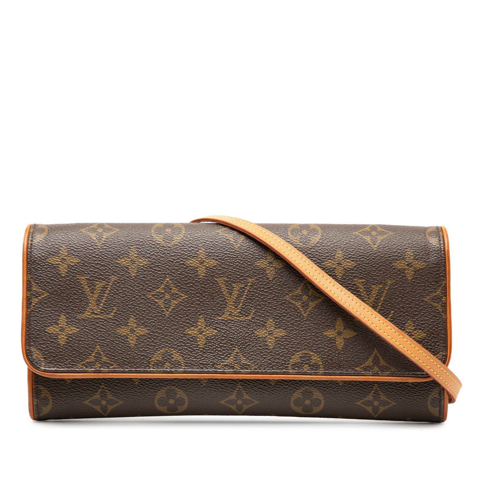 Louis Vuitton Twin GM Shoulder Bag Monogram Canvas with Vachetta Leather Trim: Louis Vuitton Twin GM Shoulder Bag Monogram Canvas with Vachetta Leather Trim The Louis Vuitton Monogram Pochette Twin GM features a monogram canvas body accented with vachetta leather trim and a flat