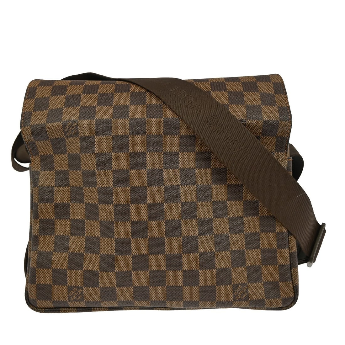 Damier Canvas Naviglio Shoulder Bag by Louis Vuitton N45255: Damier Canvas Naviglio Shoulder Bag by Louis Vuitton N45255 The Louis Vuitton Damier Naviglio shoulder bag features a classic check pattern in brown canvas with Alcantara lining. Designed in a medium 
