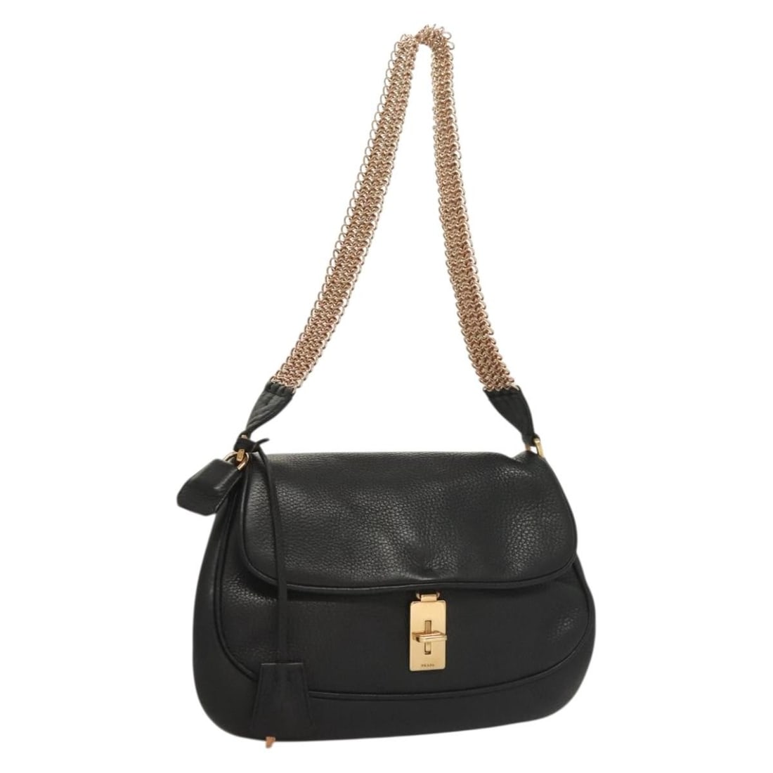 Black Leather Prada Shoulder Bag Vintage Chain Flap 24cm: Black Leather Prada Shoulder Bag Vintage Chain Flap 24cm This Prada Vintage Chain Flap Shoulder Bag is crafted from black leather and designed for women. It features a flap closure with a chain should