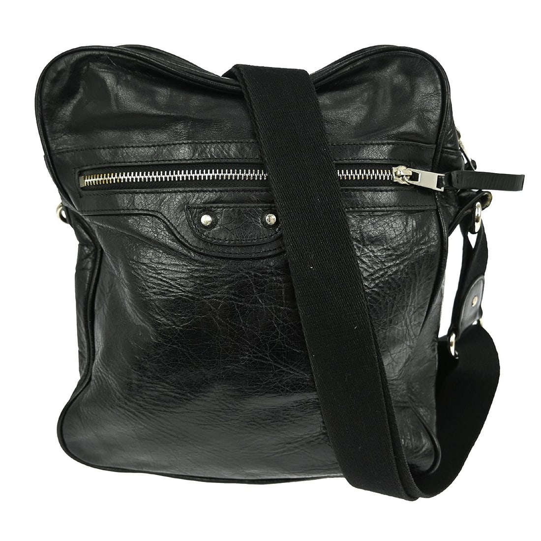Balenciaga Vintage Black Leather Medium Shoulder Bag with Adjustable Strap: Balenciaga Vintage Black Leather Medium Shoulder Bag with Adjustable Strap This Balenciaga medium shoulder bag features a black lambskin leather exterior with the brand's logo accent and adjustable st