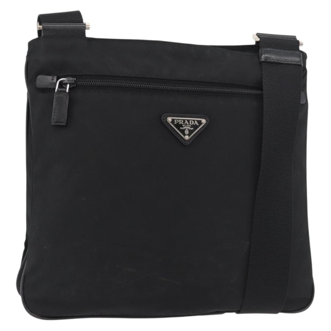 Prada Black Nylon Women's Shoulder Bag Silver Tone Italy: Prada Black Nylon Women's Shoulder Bag Silver Tone Italy This PRADA shoulder bag features a sleek black nylon exterior with silver-tone accents. Designed for women, it offers a practical and stylish o