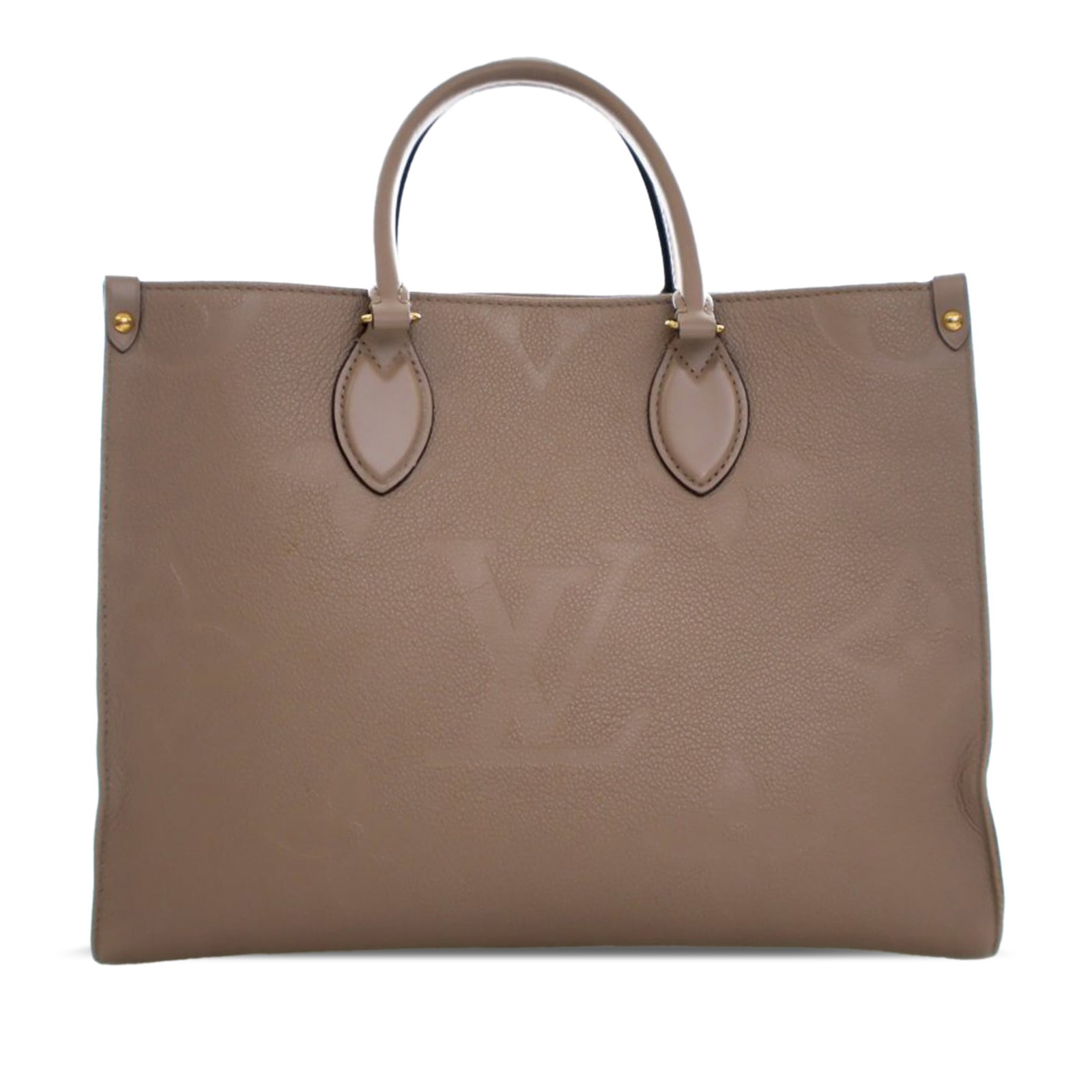 Louis Vuitton Onthego MM Beige Monogram Empreinte Leather Tote Bag: Louis Vuitton Onthego MM Beige Monogram Empreinte Leather Tote Bag This Louis Vuitton Monogram Empreinte OnTheGo MM bag features a monogram empreinte leather body in beige, rolled leather handles, and