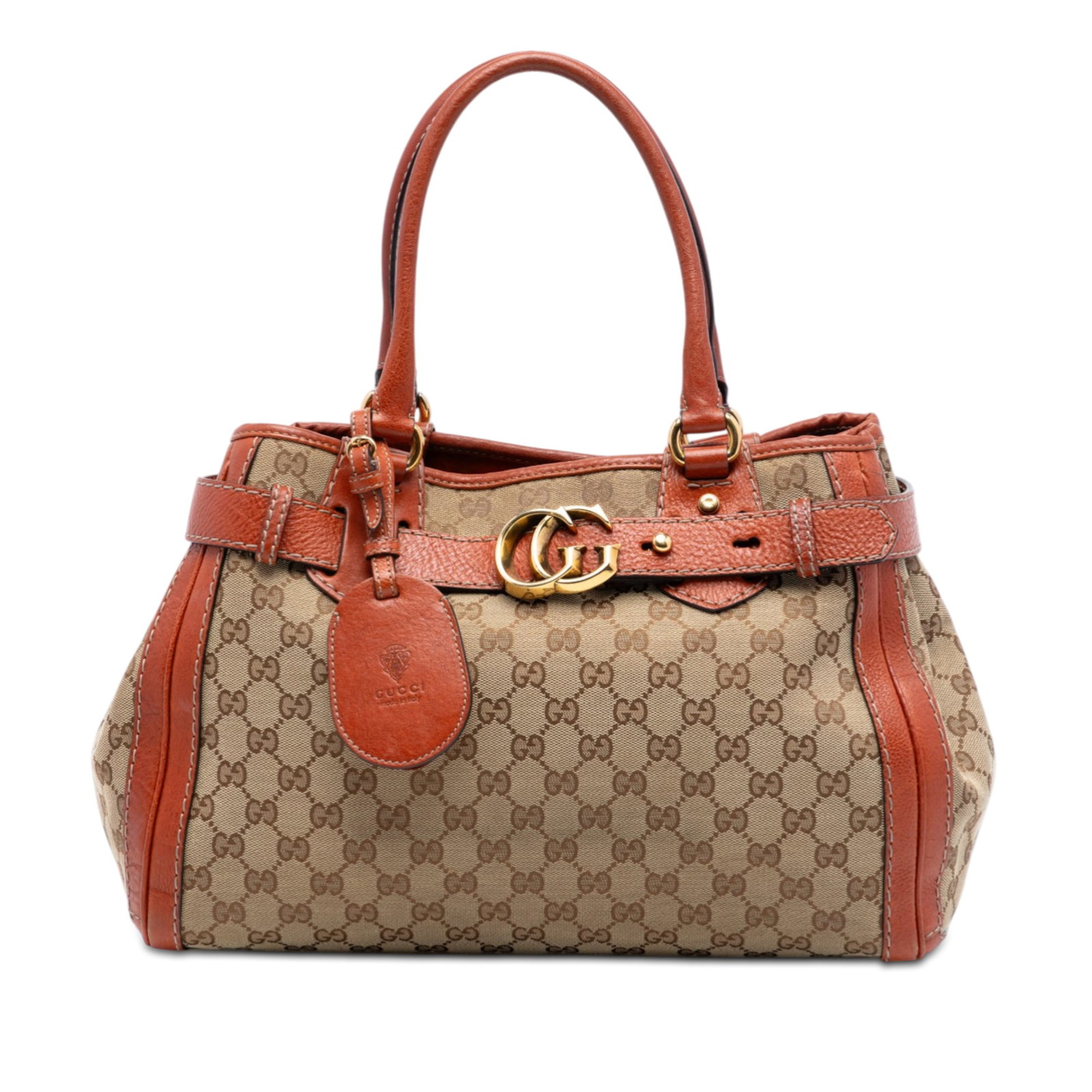 Gucci GG Canvas Beige Tote Bag with Leather Trim and Magnetic Closure: Gucci GG Canvas Beige Tote Bag with Leather Trim and Magnetic Closure This Gucci GG Canvas Running Tote features a beige fabric body with leather trim, rolled leather handles, an open top with magneti